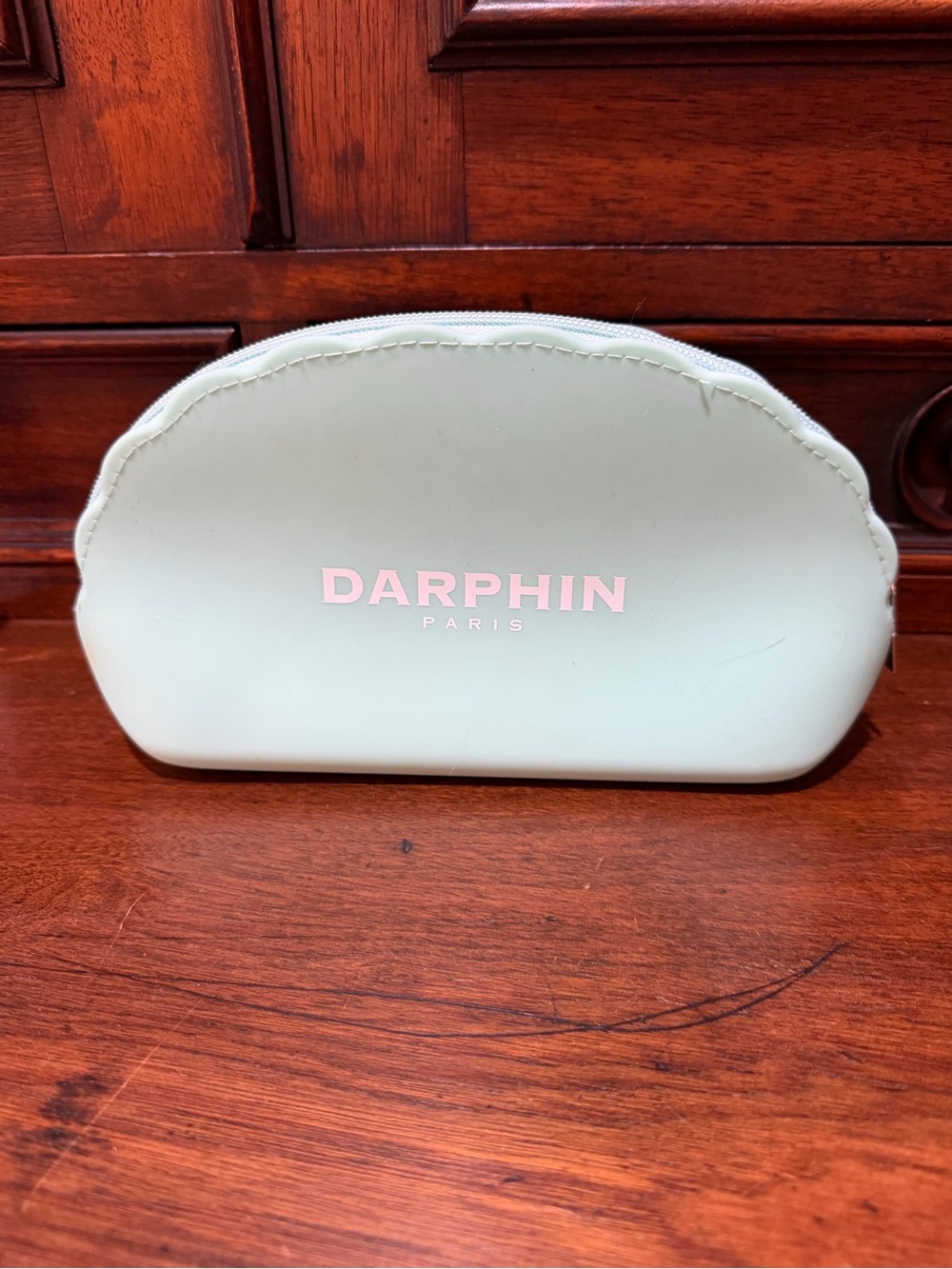 Darphin Light Green Silicone Makeup Bag Cosmetic Pouch Zipper 8x4x2"